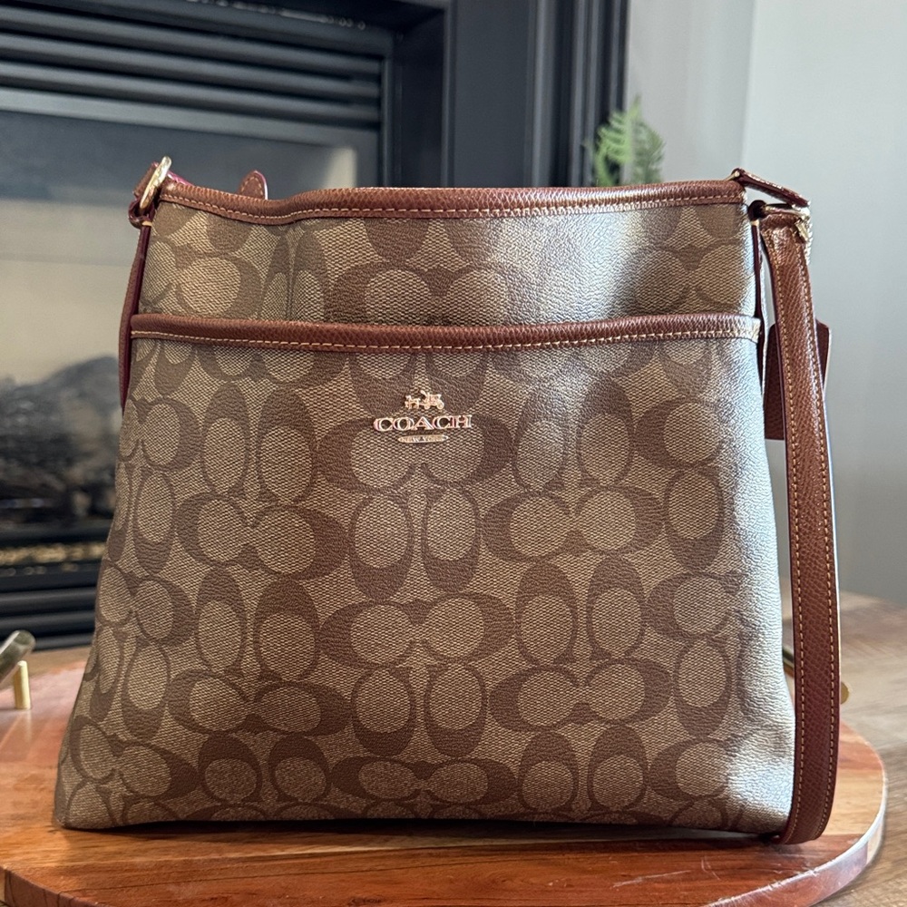 Coach Tan and Brown Signature Crossbody Bag